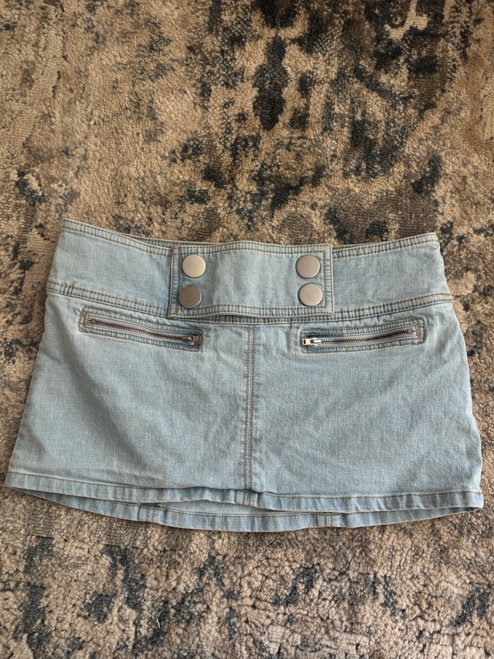 Kimchi Blue Light Blue Denim Skirt with Snap Waist